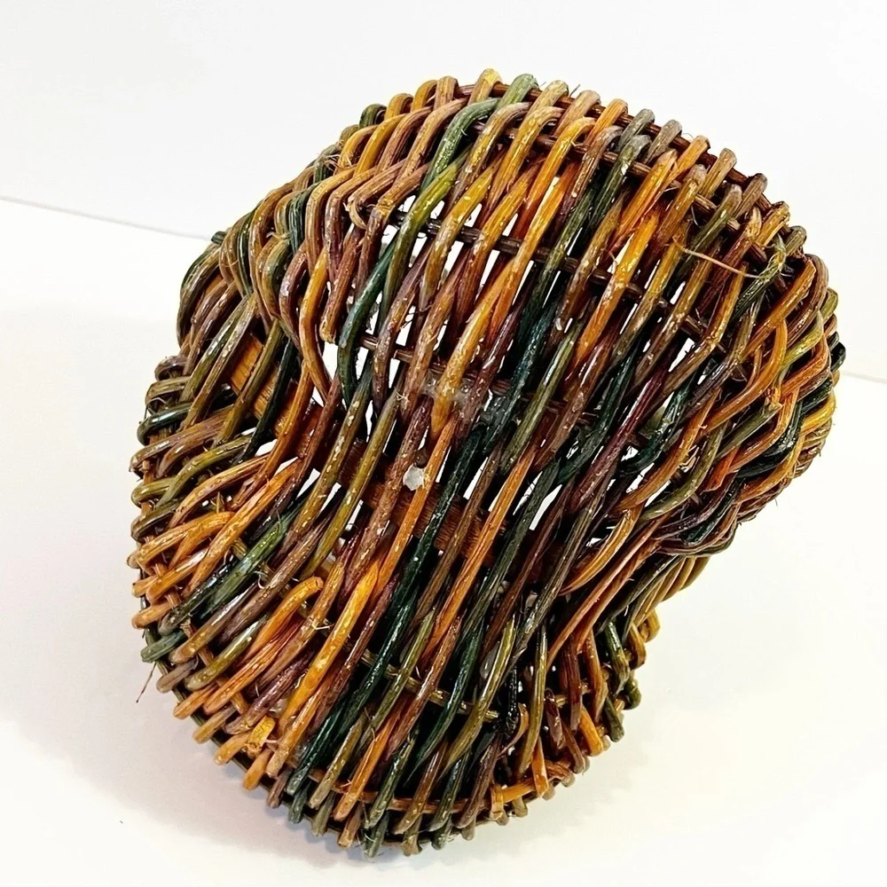 Buttocks Egg Gathering Basket Handmade Small Childs Farmhouse Striped Colorful